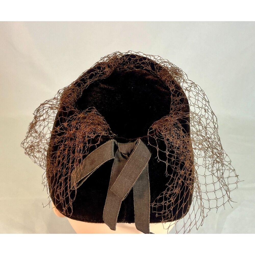 Vintage Women's Fascinator Brown Velour Hat Net - Picture 3 of 7